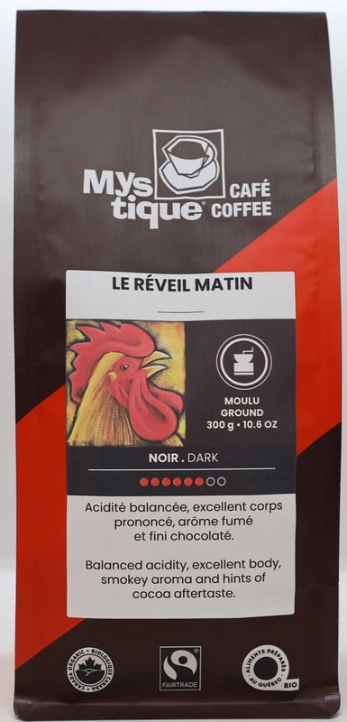 Mystique Coffee,  LE RÉVEIL MATIN, Blend, Dark roast, coffee 100% arabica, Specialty Grade Coffee, Fairtrade & Organic, Filter Ground, 300g