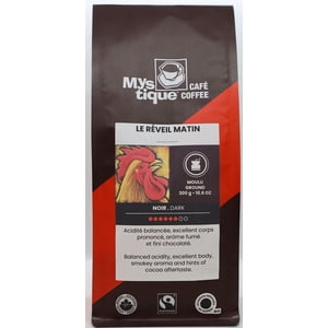 Mystique Coffee, LE RÉVEIL MATIN, Mélanger, rôti noir, coffee 100% arabica, grade de spécialité Coffee, Commerce équitable & Bio, terre de filtration, 300g