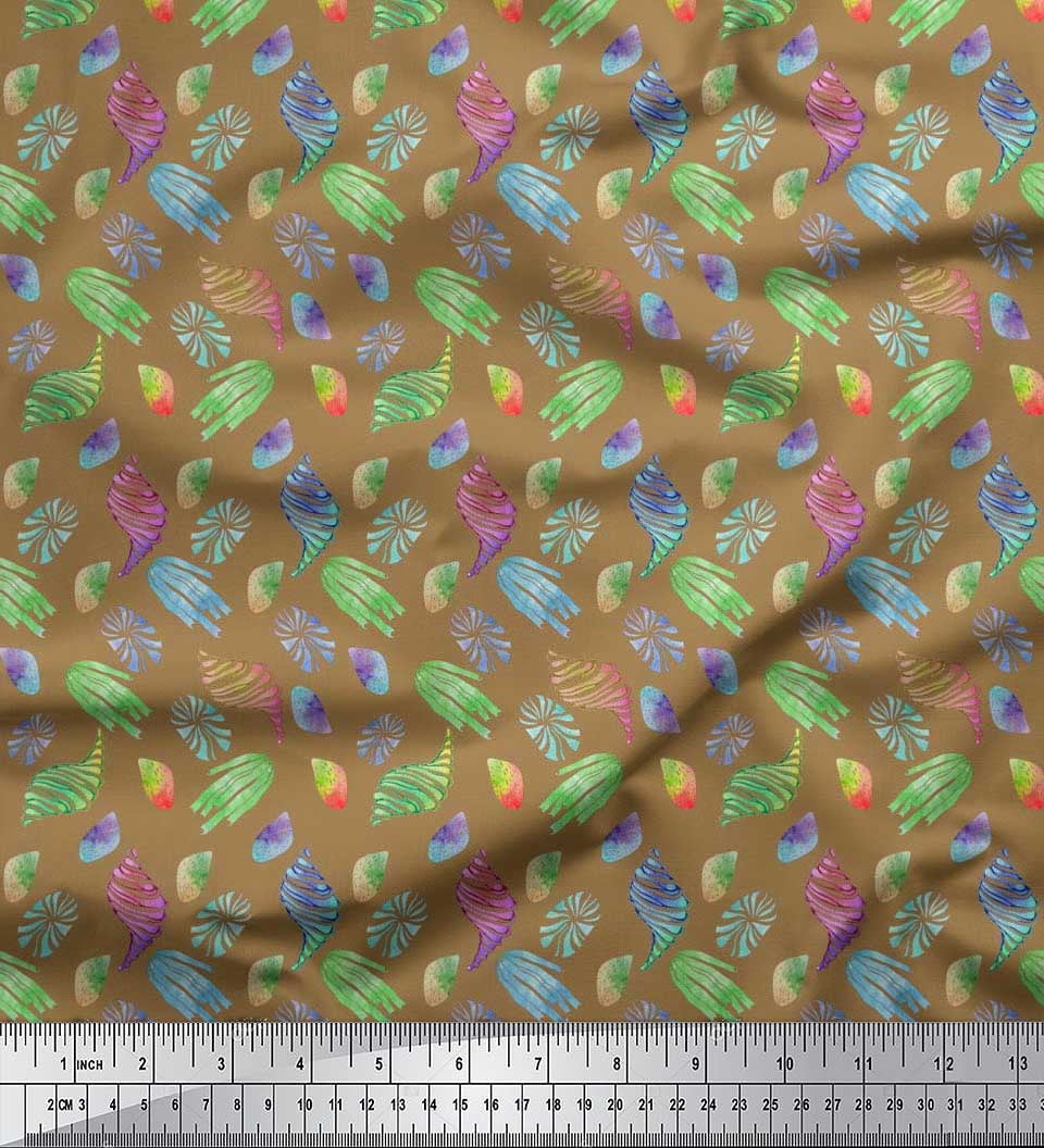 Soimoi Moss Georgette Fabric Coral & Seashell Ocean Decor Fabric Printed Yard 42 Inch Wide