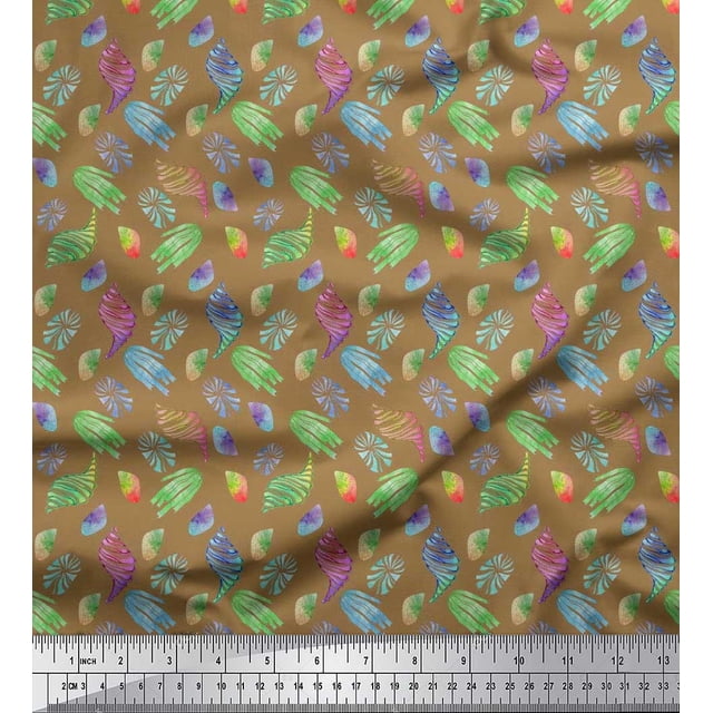 Soimoi Silk Fabric Coral & Seashell Ocean Fabric Prints By Yard 42 Inch Wide