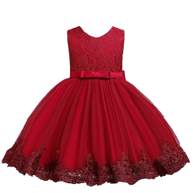 Birdeem Robe Sans Manches à Col Rond pour Filles Été Nouvelle Jupe Princesse en Dentelle à Volants Broderie Nœud en Maille