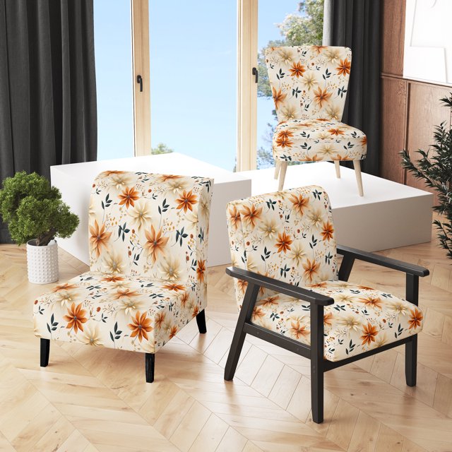 Designart « Terracotta Mandala III » Fauteuil d'Appoint Rembourré Beige à Motif Floral - Fauteuil de Style Champêtre pour Chambre