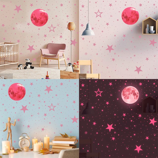 Baohd 435 Pieces Luminous Stickers Fluorescent Wallpapers Stars Sticky Paper PVC Pasters Theme Self-adhesive Decals Background 77GBlue435pcs