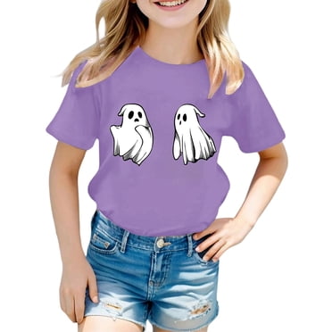 Costume à Thème d'Halloween Enfants T-Shirt à Manches Courtes Imprimé à Thème d'Halloween Haut pour Filles et Garçons Âge 1-13 Ans (Violet-160) #3466