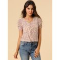 thumbnail image 3 of Unique Bargains Blouse Florale pour Femmes V Cou Détendre Hauts à Manches Courtes, 3 of 6