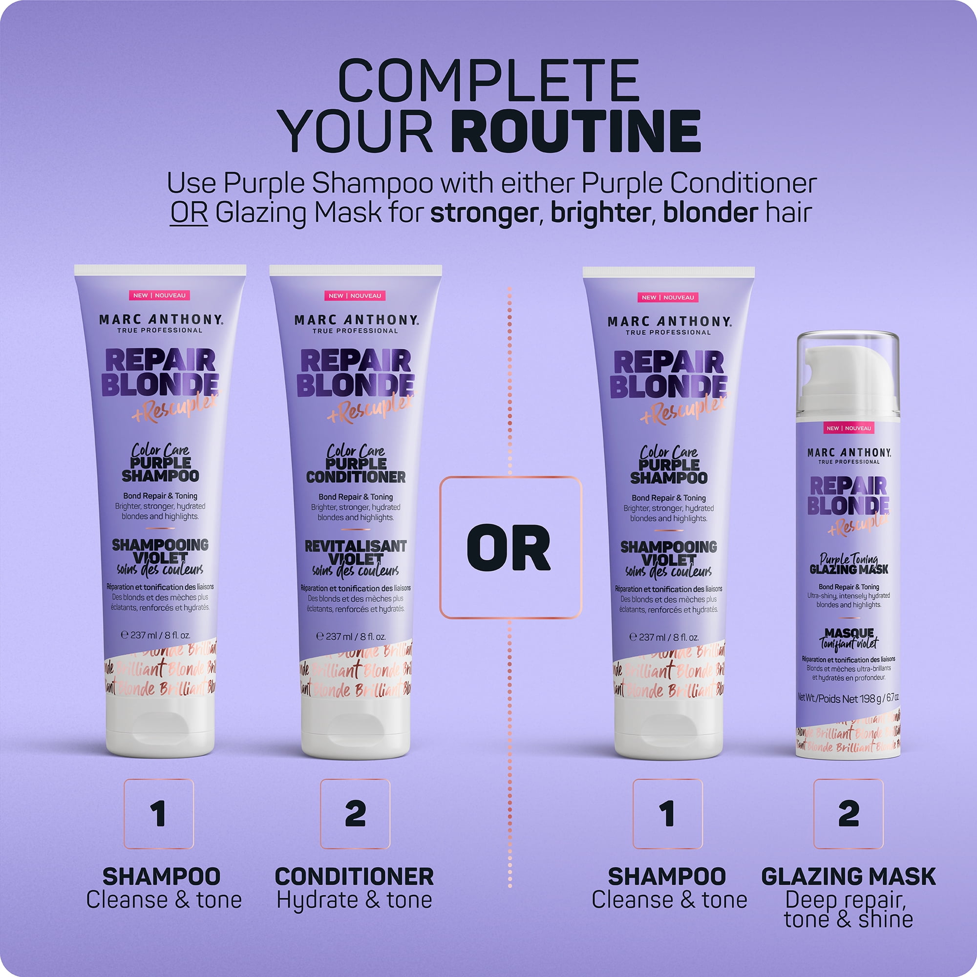 Marc Anthony Revitalisant Violet, Repair Blonde Rescueplex Soins des Couleurs - Neutralise les Tons Cuivrés et Répare les Liaisons