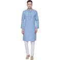 thumbnail image 1 of Traditional Cotton Men's Kurta Set Embroidered India Clothes (Sky Blue, M), 1 of 5