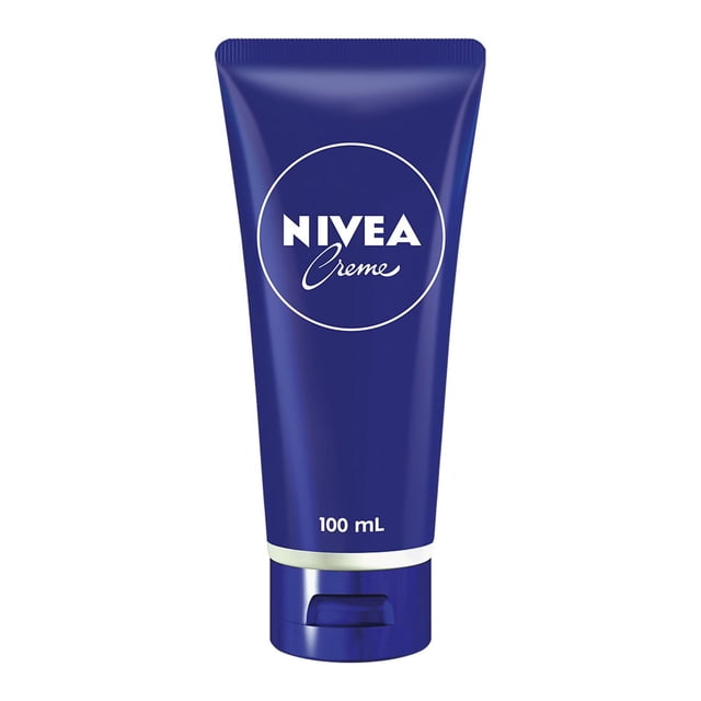 NIVEA Creme, All-Purpose Moisturizing Cream in a 100 mL blue squeeze tube with white circular logo and text, providing deep nourishment and relief for dry skin on face, hands, and body, ideal for travel size body care.