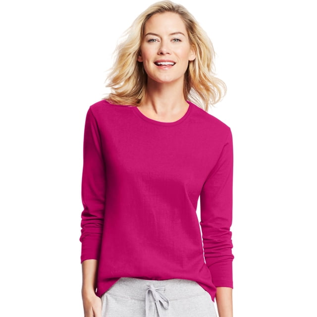 Hanes T-Shirt à Manches Longues Col Rond pour Femmes, G, Rose Vif