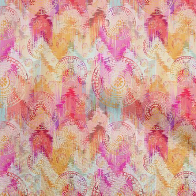 oneOone Polyester Lycra Pink Fabric Swirl & Mandala Craft Projects Decor Fabric Printed By The Yard 56 Inch Wide