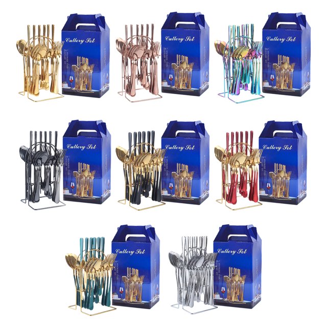 mmirethe 24x Stainless Steel Tableware Set Gift Idea For Friends And Loved Ones Sturdy And Durable Flatware color