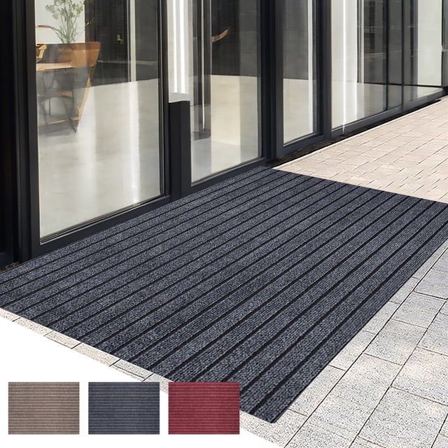 Cagogo Tapis de Porte en Polyester Composite 3 Pcs, Tapis de Sol d'Entrée Uni à Rayures Durables, Paillasson Absorbant et Durable, Tapis Antidérapant Intérieur Extérieur, Tapis d'Entrée pour Porte d'Entrée et