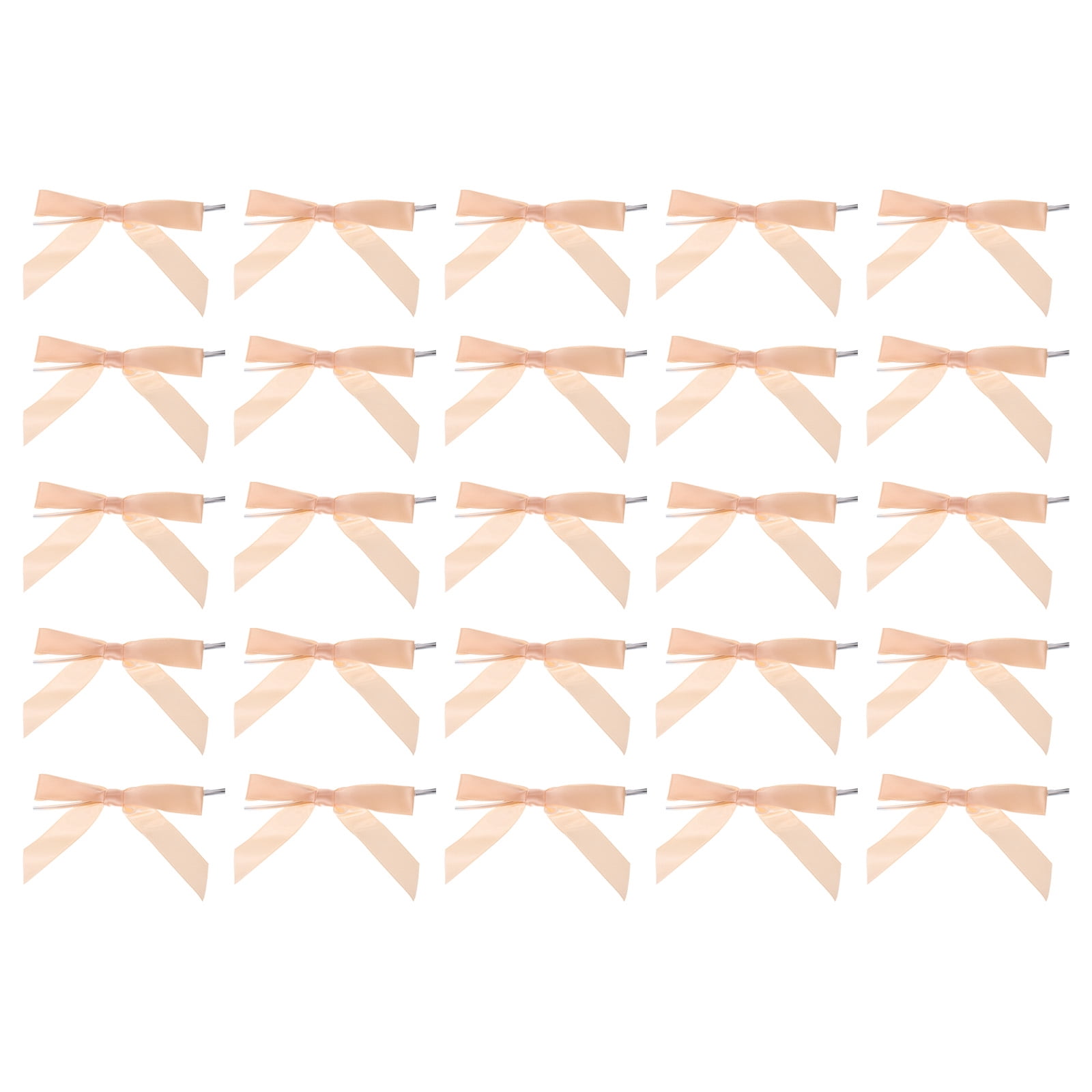 Unique Bargains 100Pcs Mini Ribbon Bow 3.5' Twist Tie Mini Fabric Satin Ribbon Flower Bows Craft DIY Sewing Bows Rose Gold