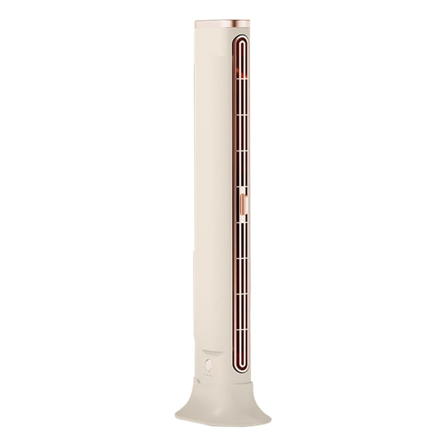 Desktop Bladeless Fan Multi-Functional Wall Hanging Screen Fan Airss Conditioning Fan Desktop Tower Fan Bladeless Tower Fan. A sleek, bladeless tower fan in a beige finish with rose gold accents, featuring a vertical design and wide air outlet. Designed for desktop, wall-mounted, or freestanding use, it offers three adjustable speeds, noise reduction technology, and a large capacity battery lasting up to 4 hours on a full charge. Made from ABS and PC materials, it includes a charging cable and instruction manual.