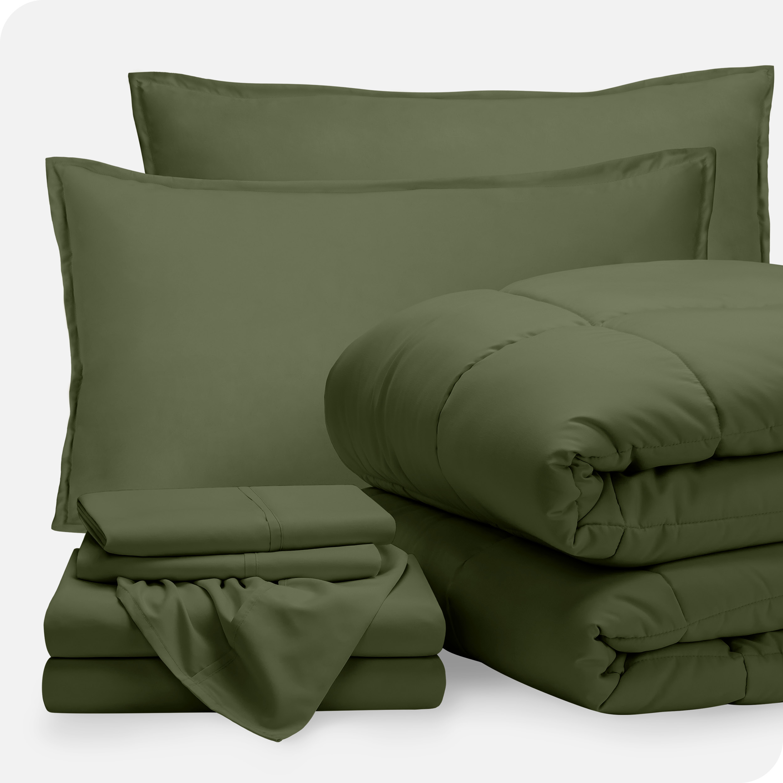 Bare Home 7-Piece Bed-in-a-Bag - Full, Green with Green Sheet Set