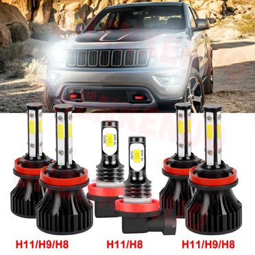 H9 H11 Faisceau Haut&Bas pour Jeep Grand Cherokee 2017 2018 2019 2020 Phares LED Feux de Brouillard 6 Pcs