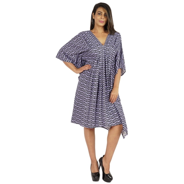 Moomaya Caftan Court pour Femmes, Robe de Nuit de Couverture, Robe Caftan, Manches Kimono, Tenue de Plage