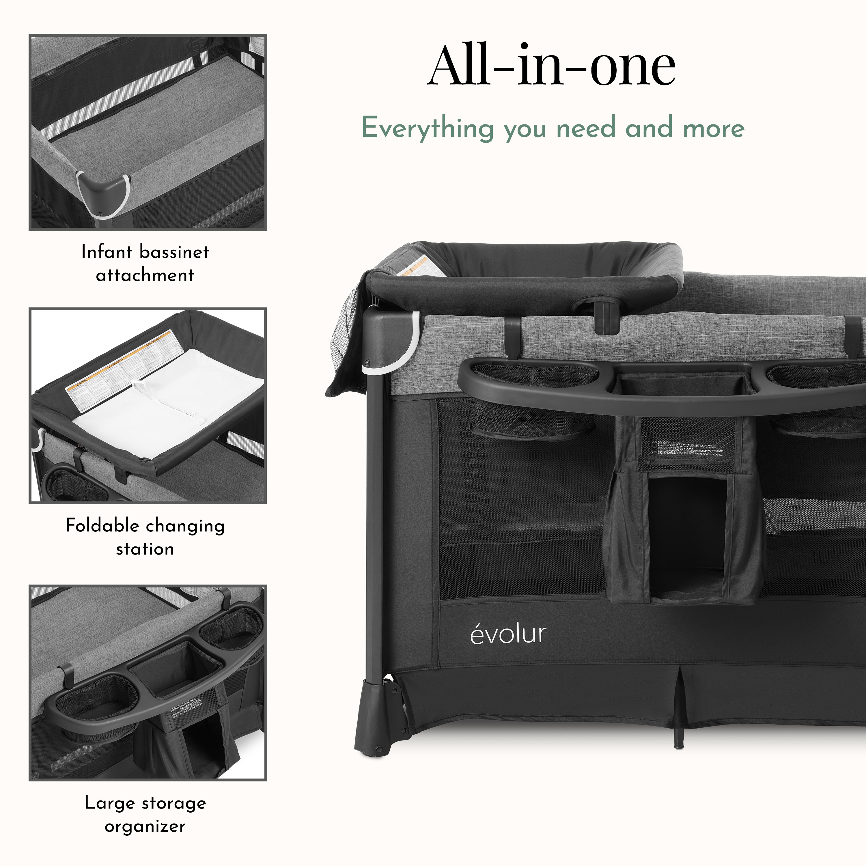 Evolur Cozy Cove Deluxe Playard, Black