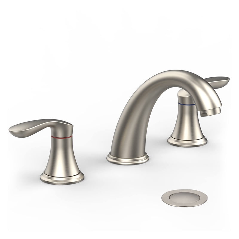Bathroom Faucet Brushed Nickel Widespread 3-Hole Sink Faucet with Stainless Steel Pop-Up Drain & Lead-Free cUPC Supply Hose, Dual-Handle Design