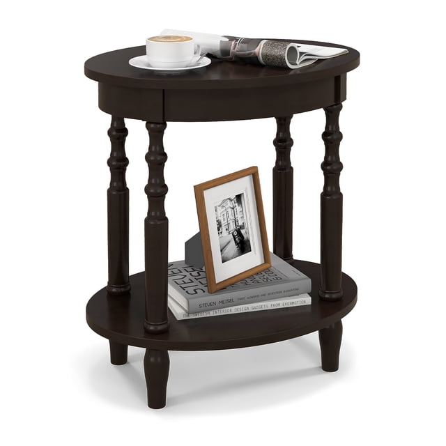 Gymax 2-Tier End Table Oval Compact Sofa Side Nightstand w/ Storage Shelf Espresso