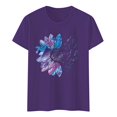 thumbnail image 4 of WEIYLL T-Shirts pour Femmes Imprimé Lettre Manches Courtes Col Rond Violet Foncé Tailles TTTG, 4 of 4