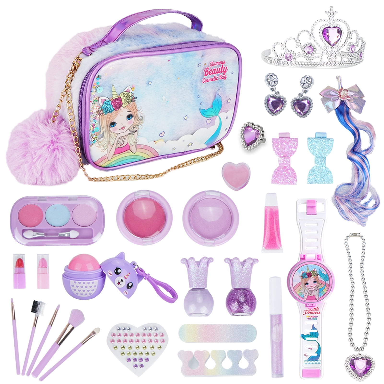 29pcs Girls Makeup Kits for Kids Children's Makeup Sets Girls Princess Make Up Bag Nontoxic Cosmetics Kits Toys Makeup Beauty Toys Christmas Gift Birthday Gift