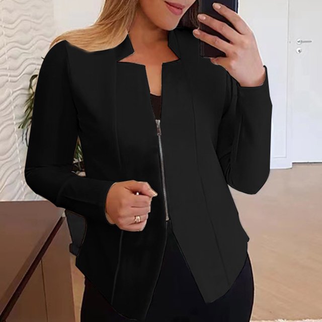 EGNMCR Veste à Manches Longues pour Femmes, Sans Capuche, Décontractée, Cardigan à Fermeture Éclair