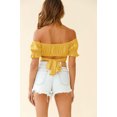 thumbnail image 2 of Women's Ruffle Short Sleeve Tie Up Back Crop Top Off Shoulder Bardot Blouse,Yellow,L, 2 of 6