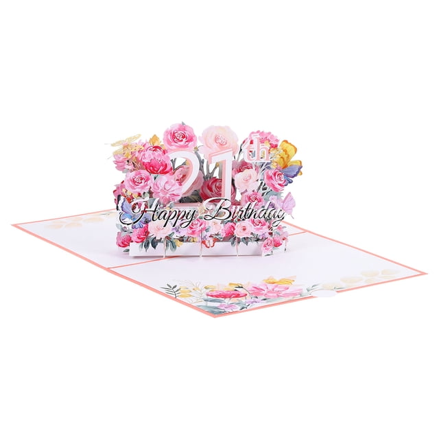 Uxcell 21st Birthday Card, Pop-Out Birthday Card 3D Flower Bouquet Butterflies