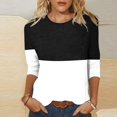 thumbnail image 2 of IROINID T-Shirts pour Femmes à Manches 3/4 Réduits Imprimés, T-shirt Ample, Blouse Mi-Longue, Col Rond, Hauts de Détente, Noir, 2 of 4