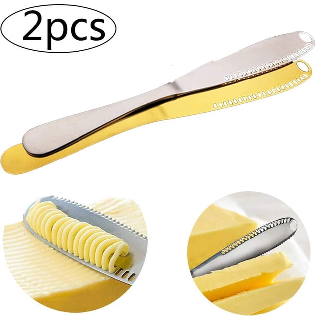 Couteau à Fromage - 2PCS Couteau à Beurre Multifonction en Acier Inoxydable avec Tranchant Dentelé, Râpe à Fromage de Cuisine pour une Répartition Uniforme de la Sauce