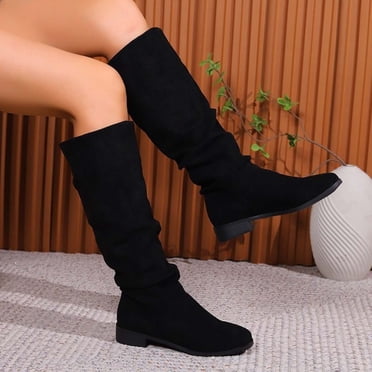 Styesk Bottes pour Femmes Nouvelles Bottes Mi-Mollet pour Femmes Bottes Cavalières Bottes en Suède à Plis Bottes Plates Bottes de Travail pour Femmes