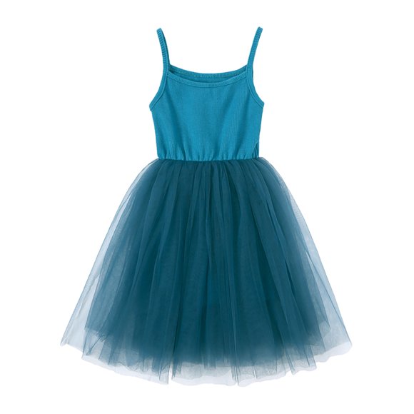 Girls's A Line Dress Toddler Baby Solid Patchwork Lovely Holiday Relaxed Comfy Round Neck Mesh Ruffle Hem Cute Sleeveless Princess Dress Blue 9-12 M