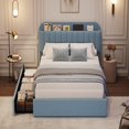 thumbnail image 1 of Bed Frame for Kids, Upholstered Platform Bed with 2 Large Storage Drawer and Bookcase Headboard, Noise-Free, Easy Assembly, No Box Spring Needed, 1 of 6