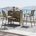 thumbnail image 4 of Costway 3 PCS Outdoor Bar Set Bar Height Table & Armchairs with Footrest 2-Tier Shelf Brown, 4 of 10