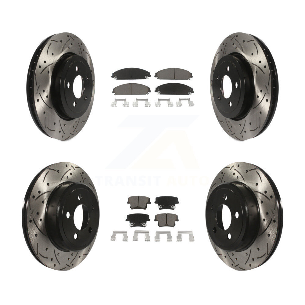 Transit Auto Front Rear Coated Drilled Slotted Disc Brake Rotors and Ceramic Pads Kit for Car Dodge Charger Chrysler 300 Challenger Magnum KDC-100313