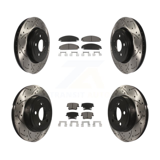 Transit Auto Front Rear Coated Drilled Slotted Disc Brake Rotors and Ceramic Pads Kit for Car Dodge Charger Chrysler 300 Challenger Magnum KDC-100313