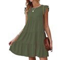 thumbnail image 1 of Faithtur Women Casual Pleated Dress, Adults Spring Solid Color Round Neck Short Sleeve One-piece, 1 of 2