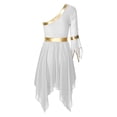 thumbnail image 4 of RUNQHUI Robe de Danse Métallique pour Femmes, une Épaule, Manches Évasées, Tenue de Danse Liturgique, Tunique de Danse de Culte, Blanc P, 4 of 6