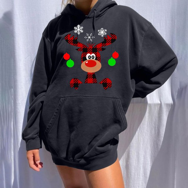 2023 Costumes de Noël Femmes à Capuche Décontracté Imprimé Manches Longues Chandail Molletonné Chandail Hauts Blouse Chandail Chandails à Capuche pour Femmes Hauts en Liquidation
