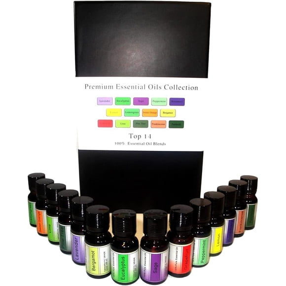 Coffret Cadeau d'Huiles Essentielles d'Aromathérapie de Qualité Thérapeutique – 14 x 10 ml