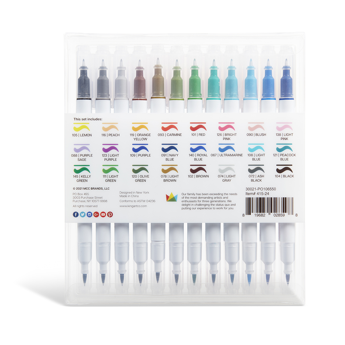 KINGART Feutres à double pointe Twin-Tip™, 24 couleurs