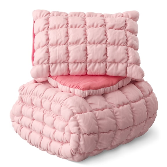 Mainstays Kids Microfiber Pink Solid Puffy Comforter Set, Twin, 2 Pieces