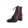 thumbnail image 2 of Thick-heeled Short Boots Lace-up Women's Shoes For Autumn And Winter New Color Matching Mid-heel Small Square Toe, 2 of 8