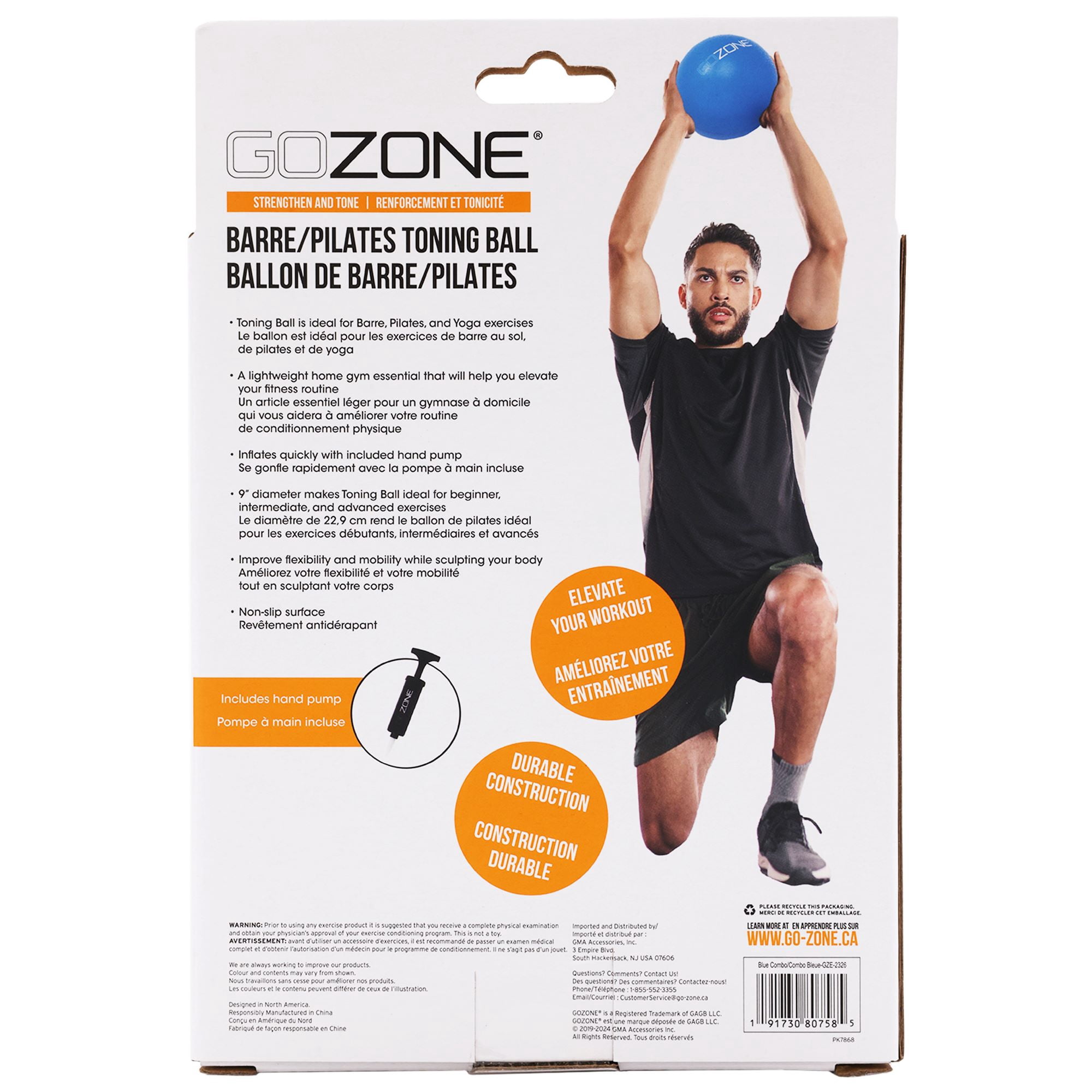 GoZone Ballon d'Exercice pour Pilates, Ballon d'Equilibre pour Tonification, Yoga et Barre, Anti-éclatement, avec Pompe àMmain, Bleu, 22.9 cm
