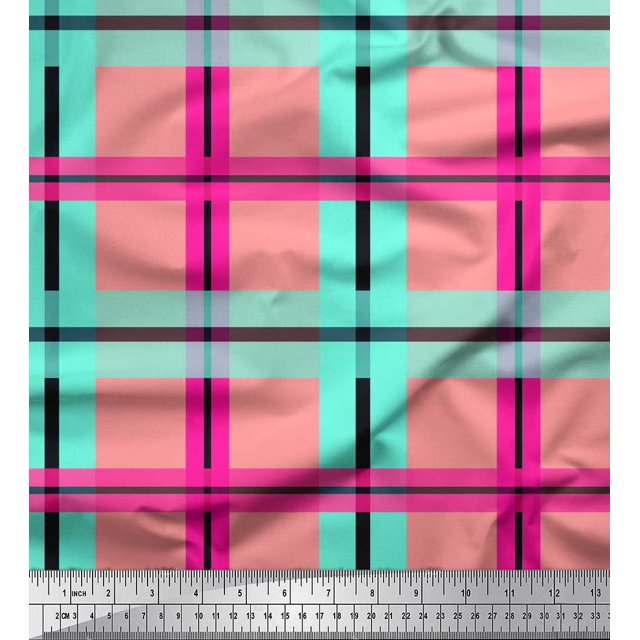 Soimoi Georgette Viscose Fabric Check Check Printed Craft Fabric by the Yard 42 Inch Wide