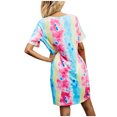 thumbnail image 4 of Pisexur Robe à Manches Courtes Col Rond Mode Femmes Été Manches Courtes Décontractée Col Rond Robe Confort Ample Ameublement Maison Couleur Col en V Torsion Polyvalente Ajustée Robe Femmes, 4 of 4