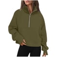 thumbnail image 1 of Womens Half Zip Hoodies Plus Size Fleece Sweatshirt Thumb Hole Cropped Pullover Fall Winter Tops, 1 of 6