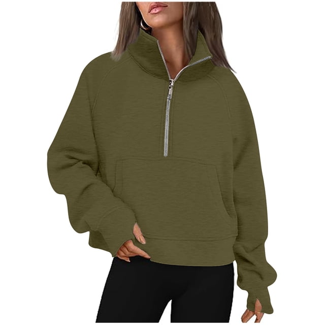 Womens Half Zip Hoodies Plus Size Fleece Sweatshirt Thumb Hole Cropped Pullover Fall Winter Tops