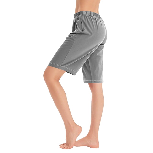 Plebaso Knee Length Shorts for Women Drawstring Lounge Long Shorts Summer Athletic Shorts with Pockets